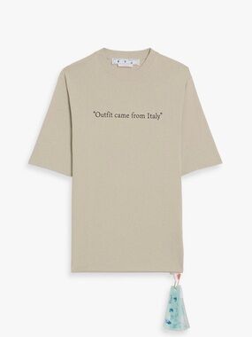 Off-White Beige Short-Sleeve Tee with Center Text